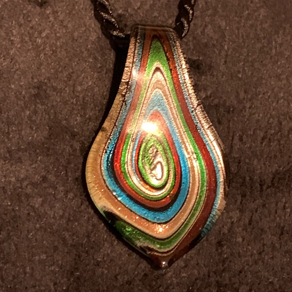 Glass Pendant with black and gold twisted cord necklaces